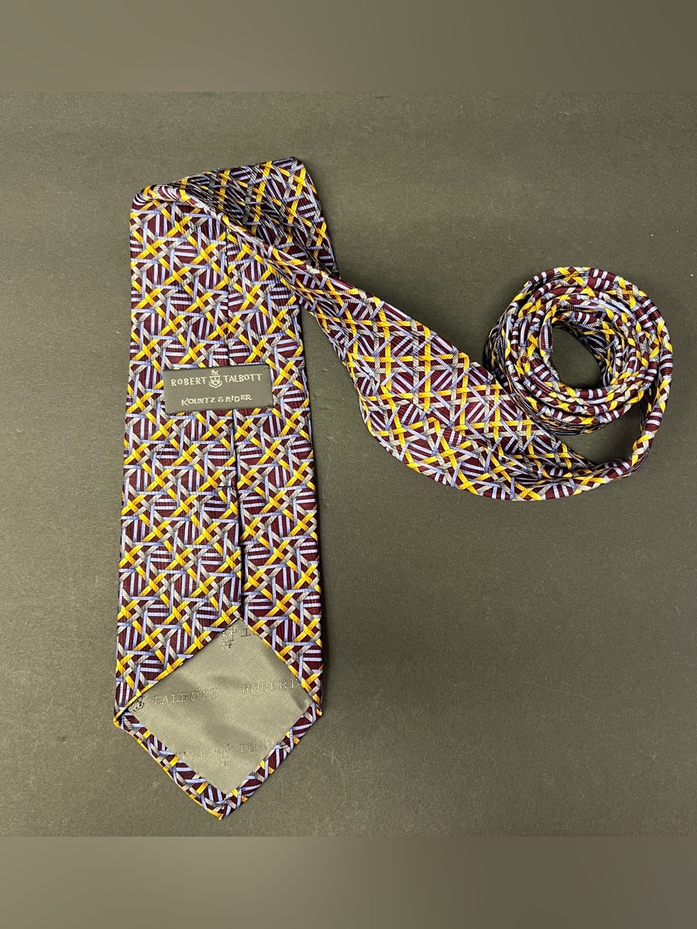 Robert Talbott Kountz & Rider Mens
Silk Geometric Abstract Purple Gold Blue Tie